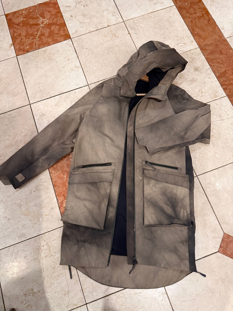 Lululemon Athletica Hooded Raincoat In Taupe/Charcoal